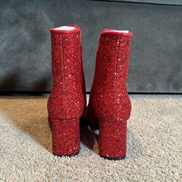 Women’s Red Glitter Covered Sparkly Chunky Heeled Boots Size 7.5 NEW - Picture 6 of 13